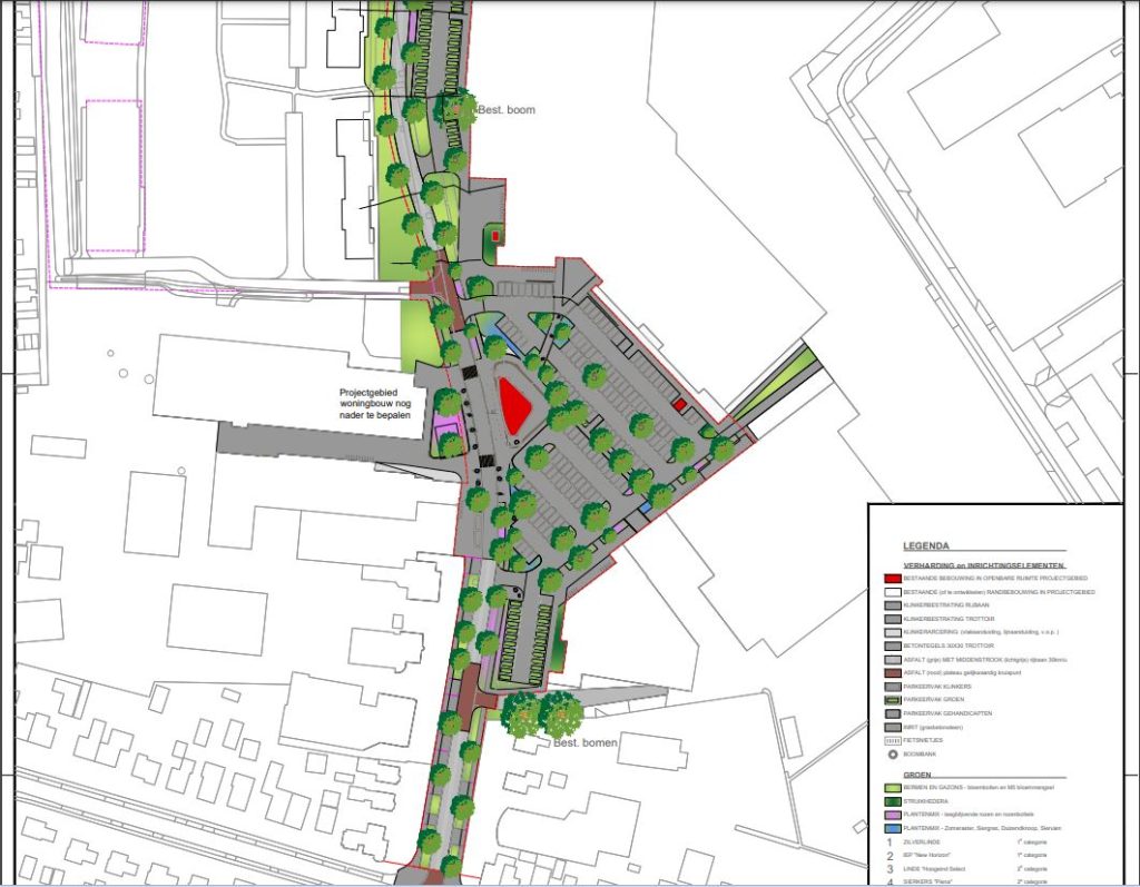 Schets van herinrichting Kanaalstraat en parkeerterrein Gedempte Haven in Roden.